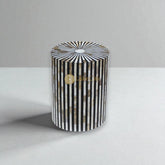 Mother Of Pearl Inlay Stripe Design Round Side Table Black